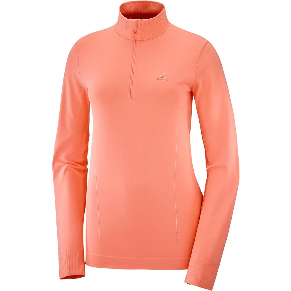 Salomon COMET SEAMLESS HALF ZIP W Capa Intermedia Mujer - Coral - Colombia (76928-VQNH)